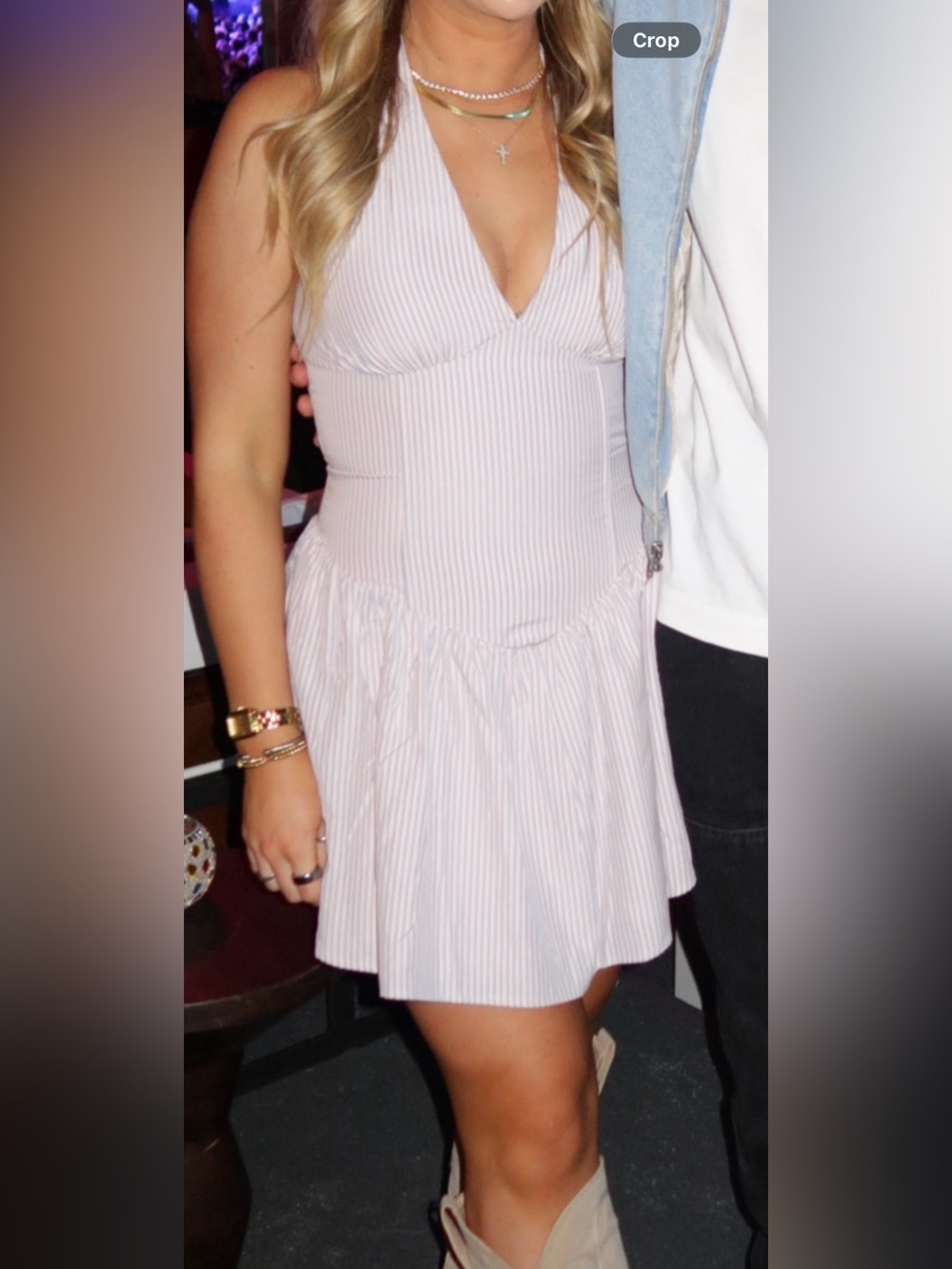Halterneck Pink Striped Mini Dress - Picture 3 of 3